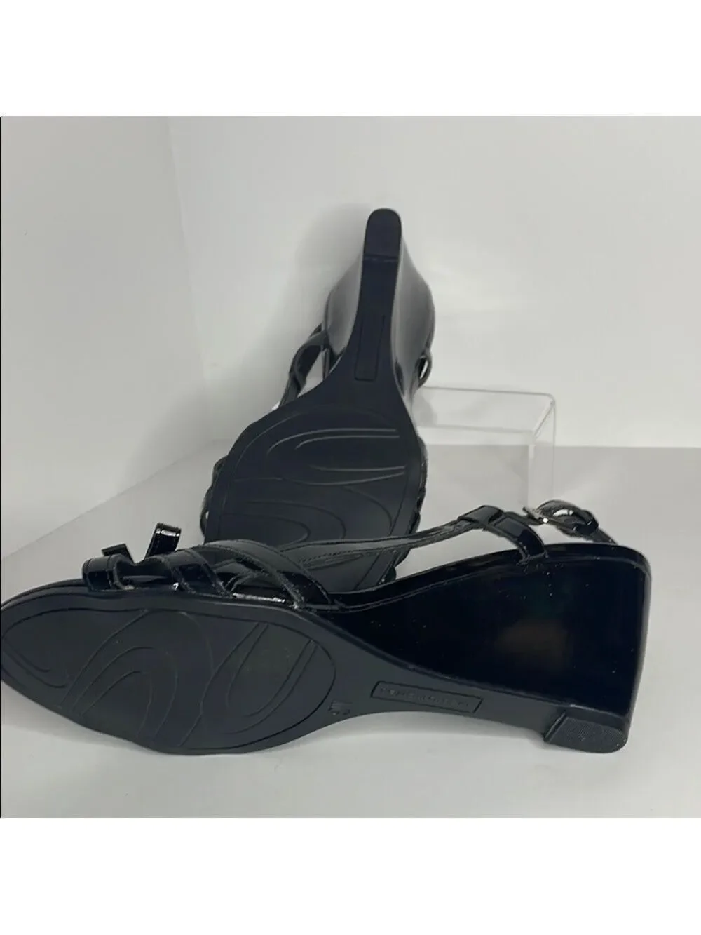 Predictions Black Glossy Slingback Heels 9W EUC